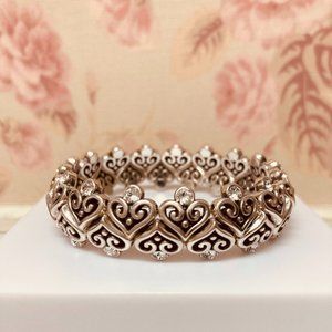 Brighton Brand Stretchy Bracelet Carved Heart with White Crystals
